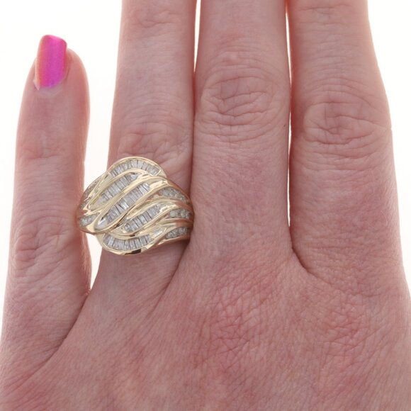 Yellow Gold Diamond Cluster Cocktail Bypass Ring 14k Baguette & Single 1.00ctw - Picture 2 of 6